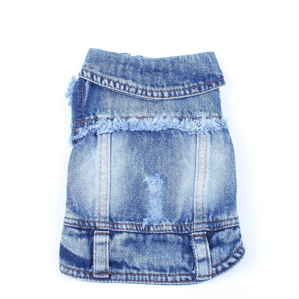 Pet Dog Cat Blue Denim Jeans Jacket Coat Vest