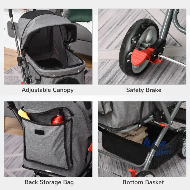 Pet Foldable Travel Carriage Stroller with Reversible Handle