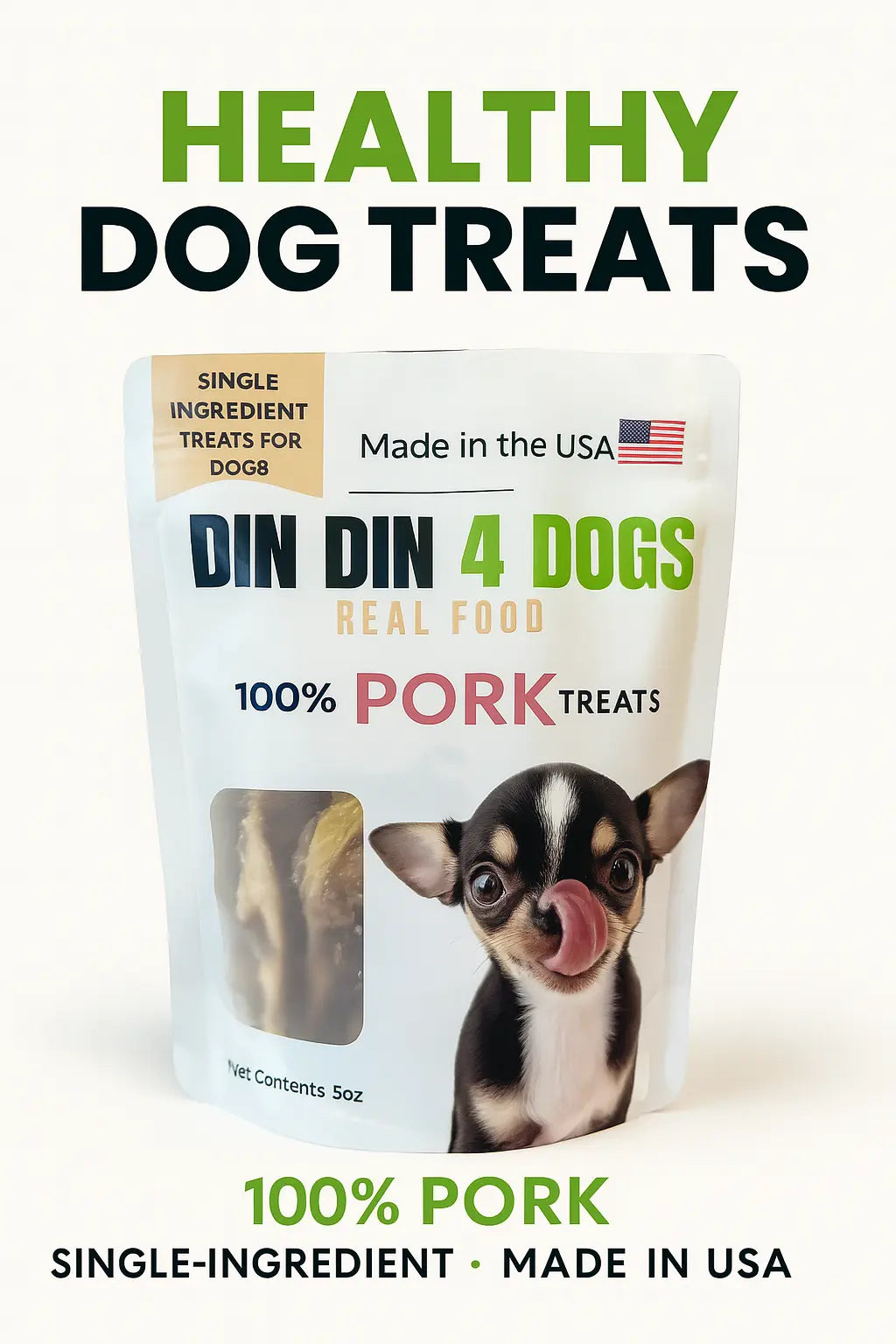 100% Pork Dog Treats, 5 Ounce Bag, Single Ingredient, High Protein - FurvanaWell