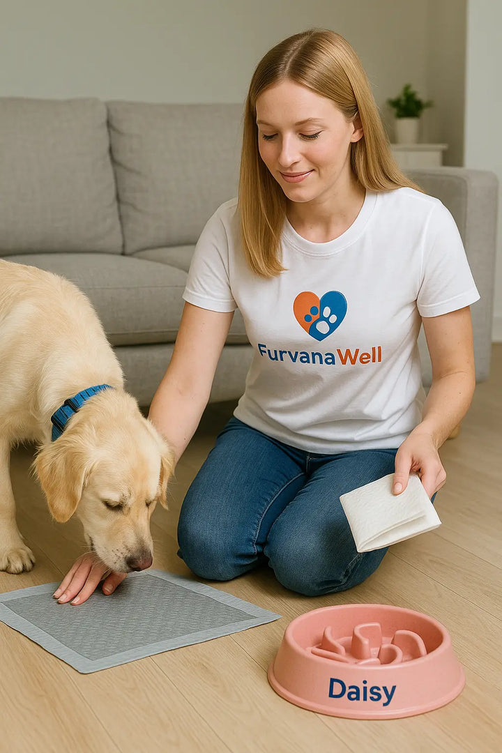 "Super absorbent pet training pads on floor"
"Leak-proof puppy training pads with odor control"
"Stack of white pet training pads for house training"