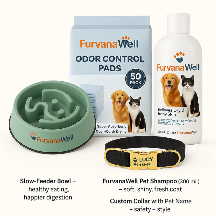 Complete pet essentials pack with grooming and feeding supplies"
"Essential pet care bundle with shampoo and feeding accessories"
"Pet owner essentials pack featuring grooming and wellness products"
"Complete pet care essentials with feeding bowl and grooming supplies"
"Essential pet bundle with collar, feeding bowl, and grooming products"
"Pet care essentials pack for complete pet wellness and grooming"
"All-in-one pet essentials bundle with feeding and grooming accessories"